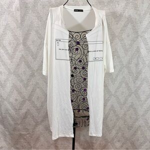 Shein white open front shirt cardigan " delete all feelings: size L